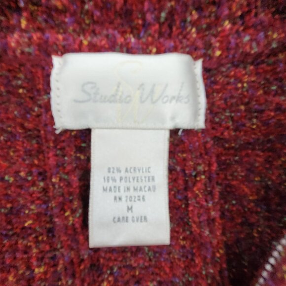 Vtg Studio Works Sweater Womens M Berry Solid Ribbed Soft Cardigan Knit Full Zip - Picture 2 of 12